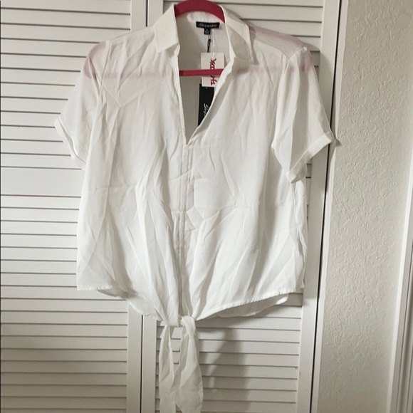 Shinestar Tops - White Collar Tie Blouse